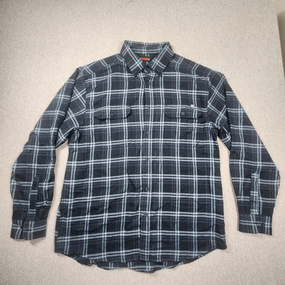 Wolverine Flannel Shirt Mens Large Black Plaid Good Long Sleeve Workwear Button